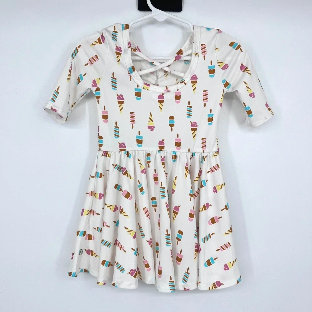 Dot Dot Smile Ice Cream Dress Girls 12/24M White Pink Blue Popsicle Criss Cross